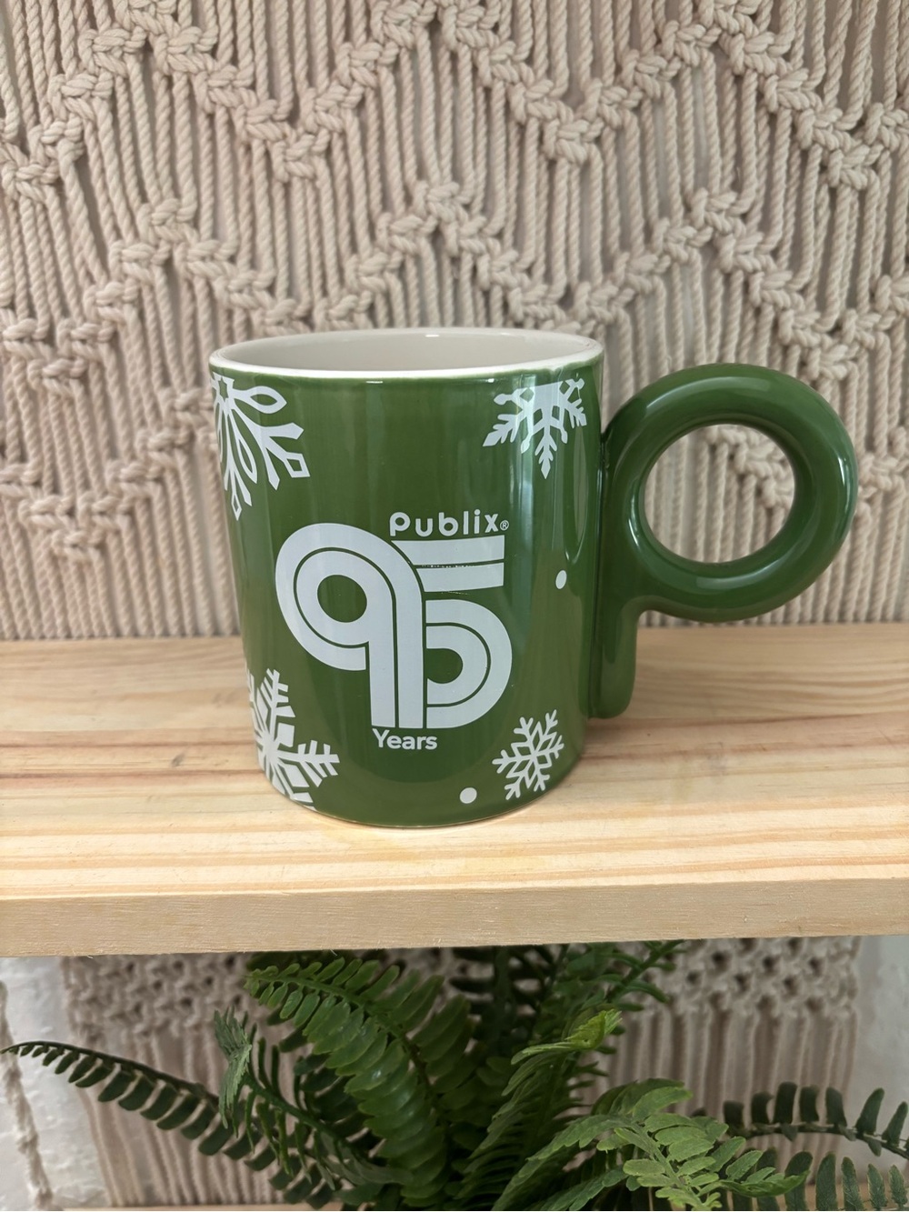Publix 95 Years Green Ceramic Holiday Mug with Loop Handle